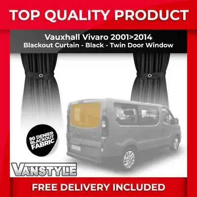 Fits Vauxhall Vivaro 01>14 Tailored Fit Blackout Fabric Twin Door Curtains Black • £30.59